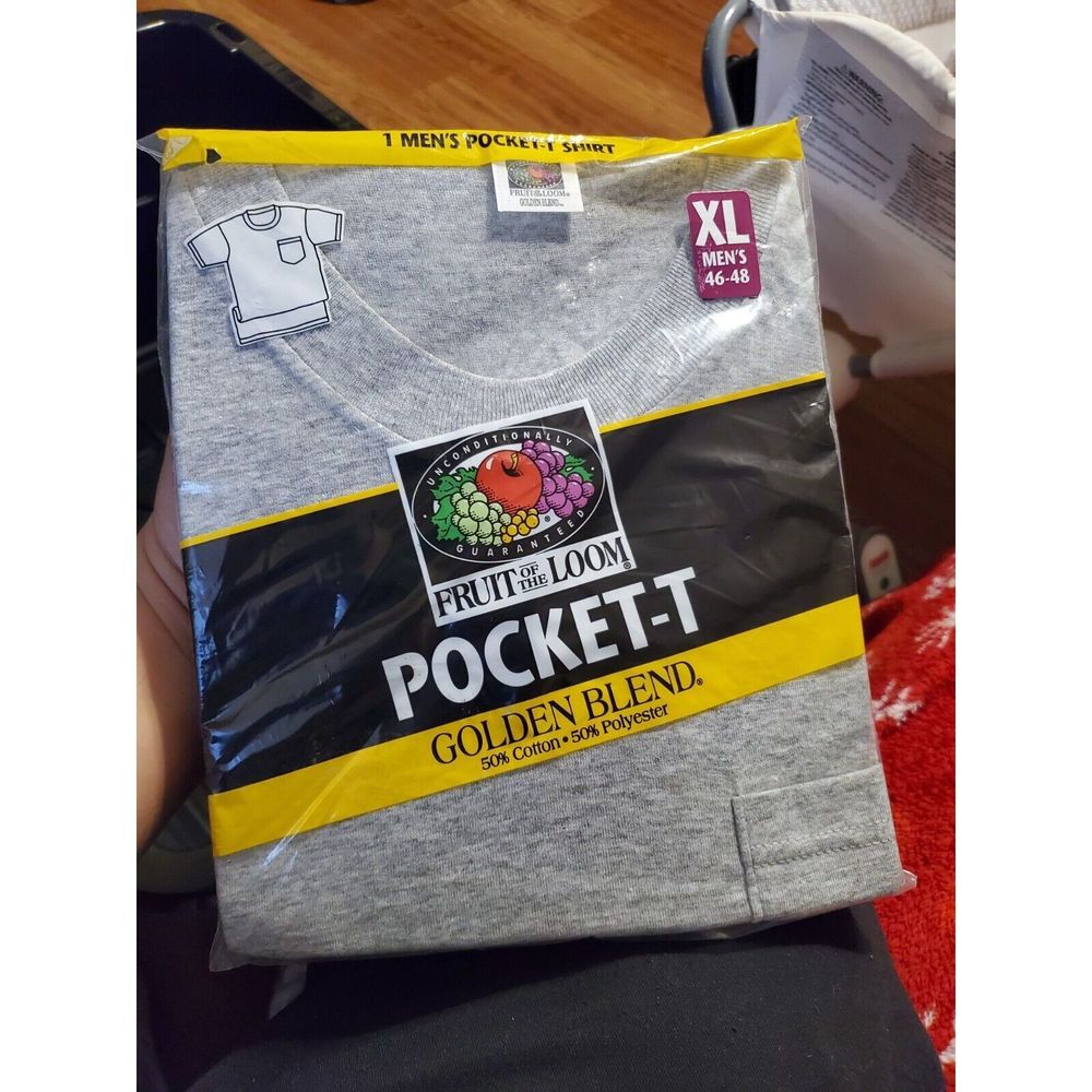 Vintage Fruit of The Loom Shirt Men's XL Gray Golden Blend Pocket T NOS 1998 90S